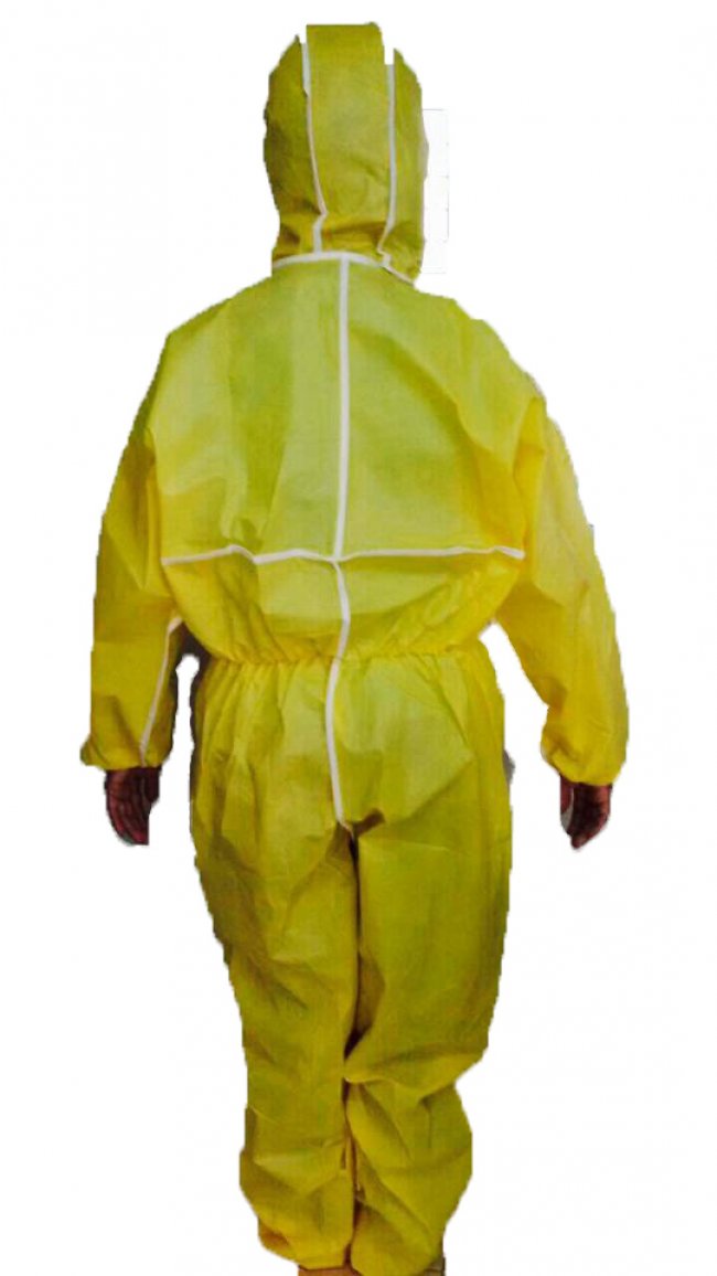ชุดป้องกันสารเคมี ผ้าอย่างหนาสีหลือง