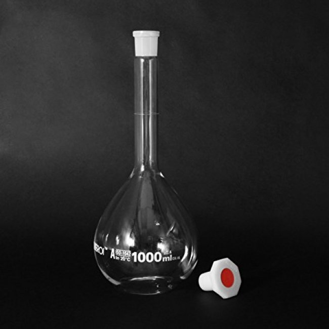 Volumetric Flask, 1000 mL, One Mark, Polyethylene Stopper, Class A, Lot Certified