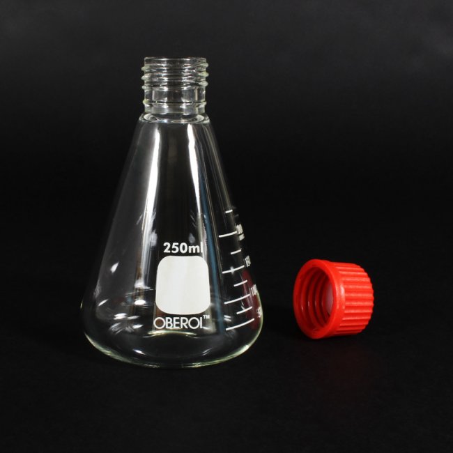 Erlenmeyer Flask with Screw Cap,  Graduated Base Dia.: 85 mm Volume: 250 mL
