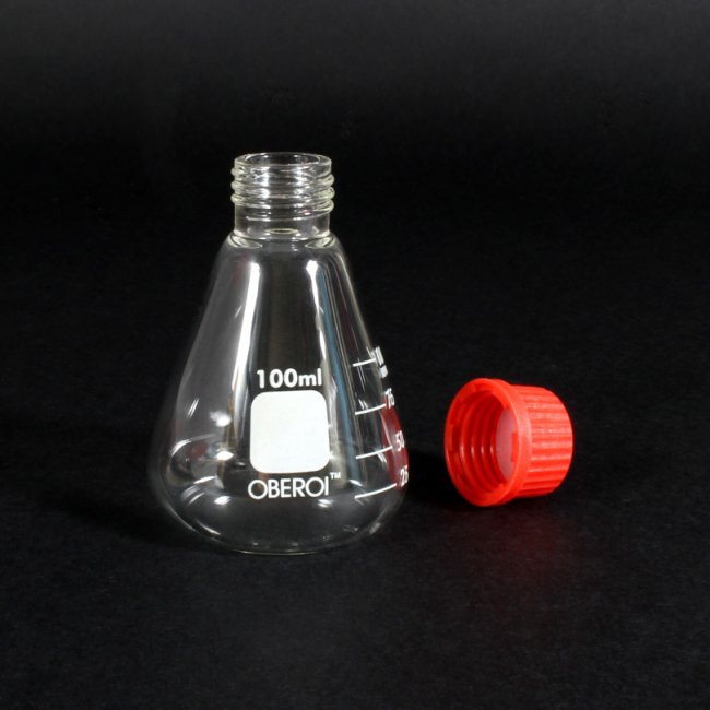 Erlenmeyer Flask with Screw Cap,  Graduated Base Dia.: 64mm Volume: 100 mL