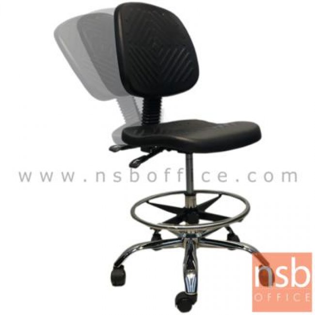 เก้าอี้ห้องแล็บสูง PU มีพักเท้า สำหรับห้องแล๊บ รุ่น Bar90 ลูกล้อป้องกันไฟฟ้าสถิตย์ ขาชุบโครเมี่ยม
